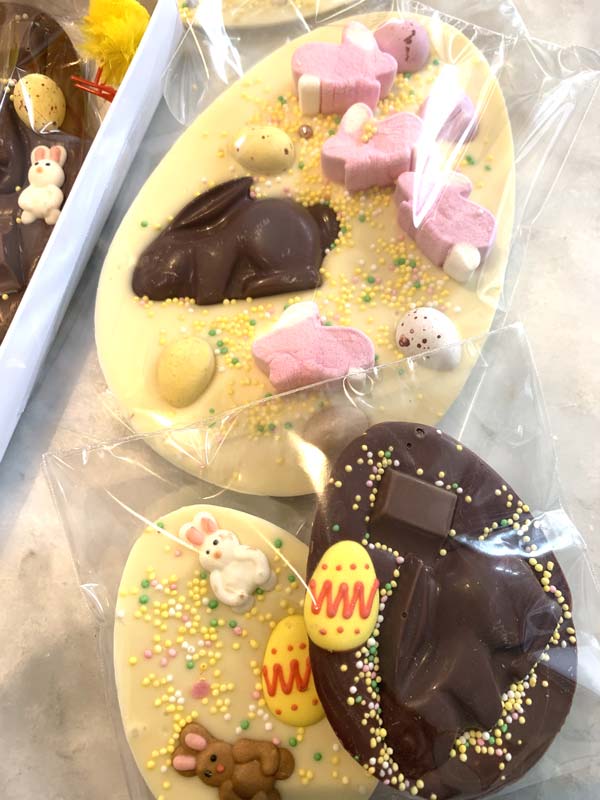 Personalised Flat Chocolate Easter Egg with bunnies and mini eggs - Image 2