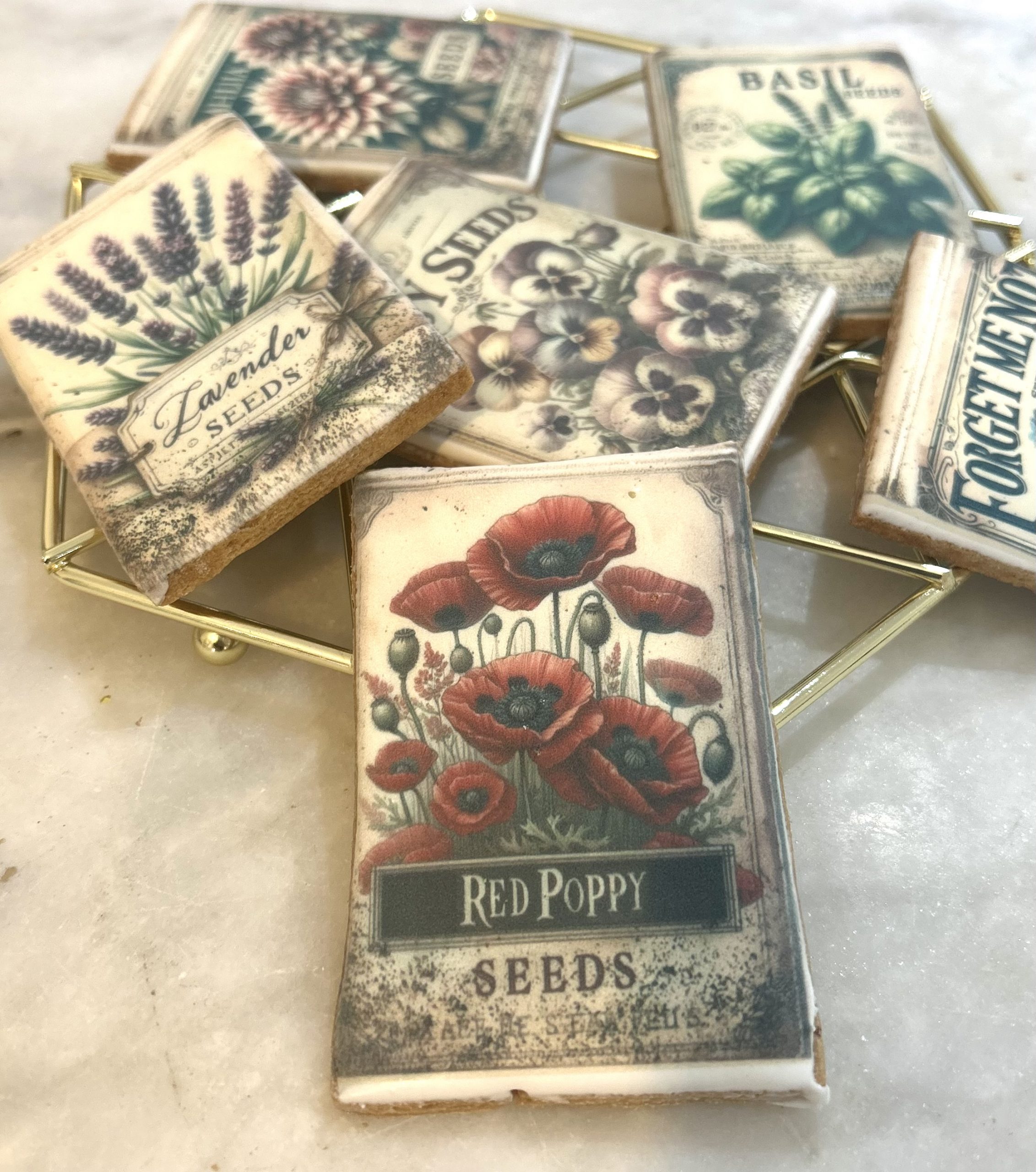 personalised printed biscuits showcasing flower company designs