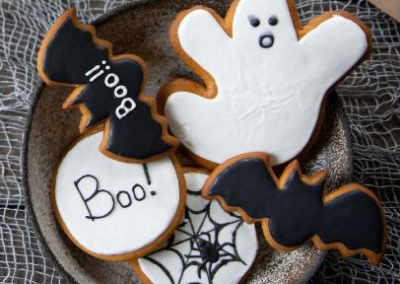 Halloween Biscuits, ghosts, spiders and bats