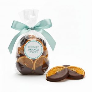 crystalised orange slices dipped in chocolate