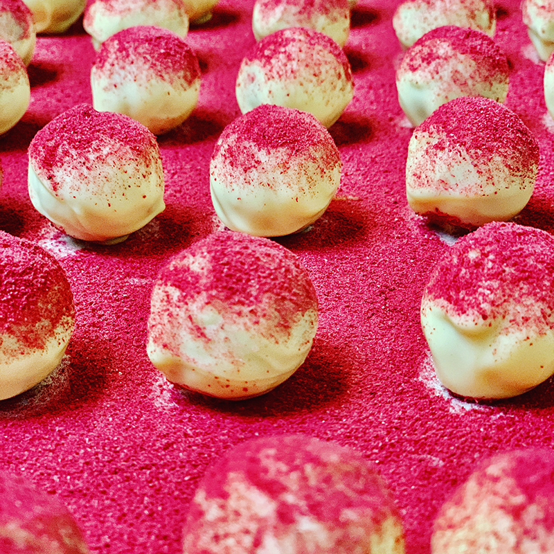Raspberry white chocolate truffles