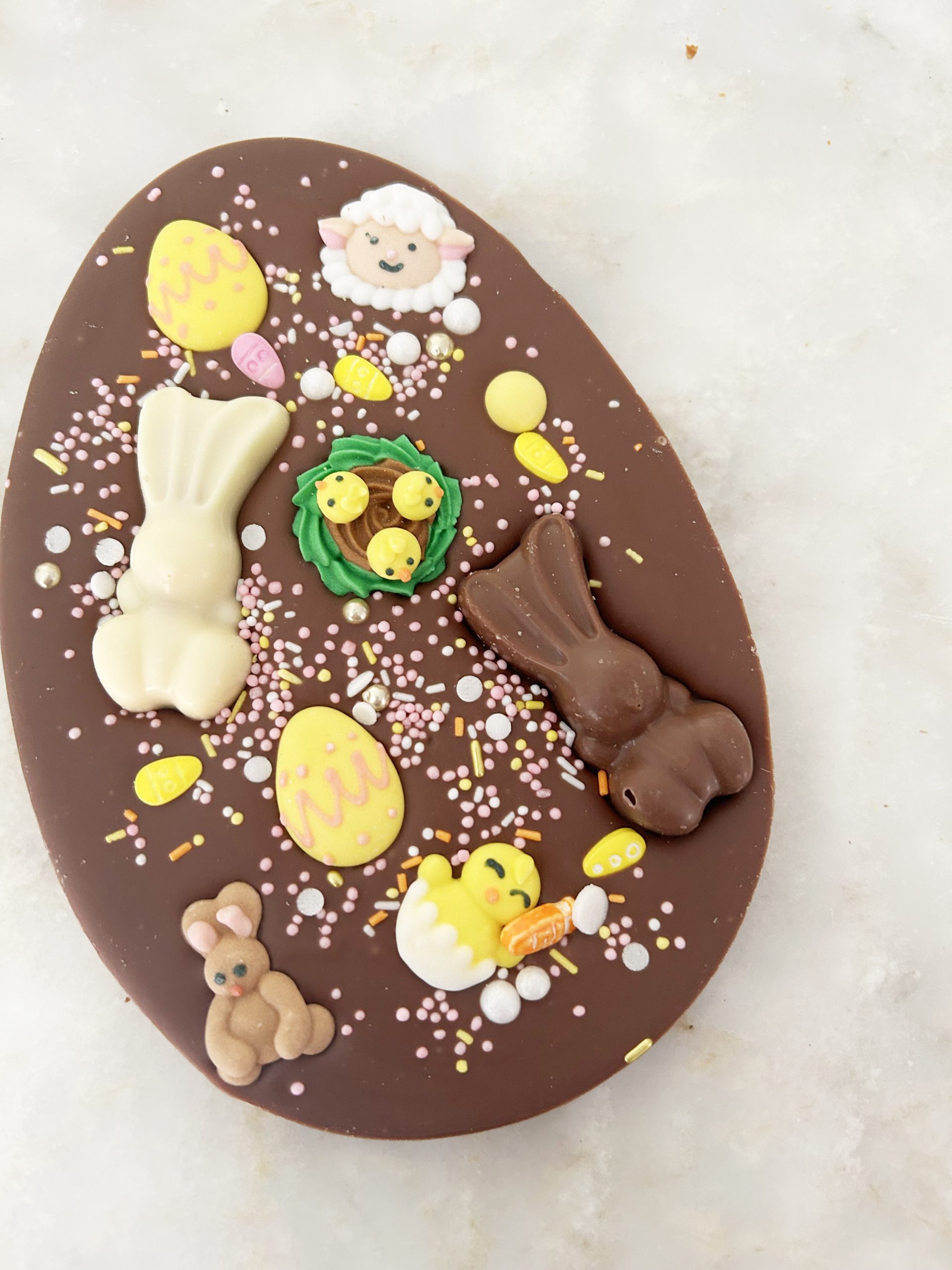 Personalised Flat Chocolate Easter Egg with bunnies and mini eggs - Image 4
